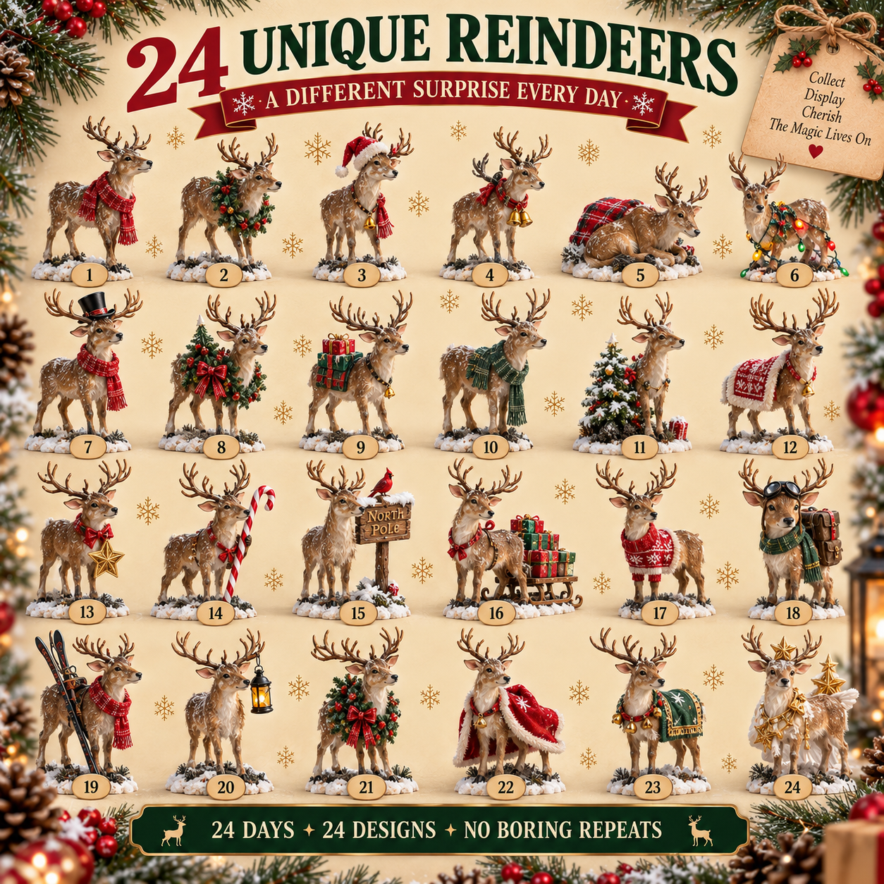 Reindeer Advent Calendar Collectible Figurines Set