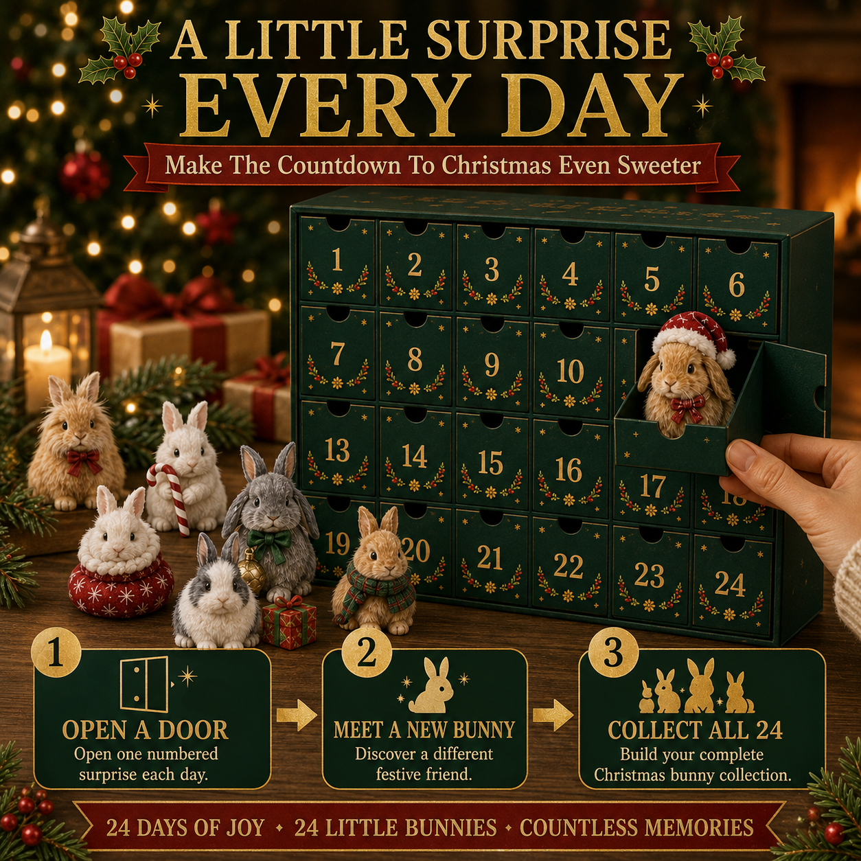 Collectible Bunny Advent Calendar with 24 Festive Figurines