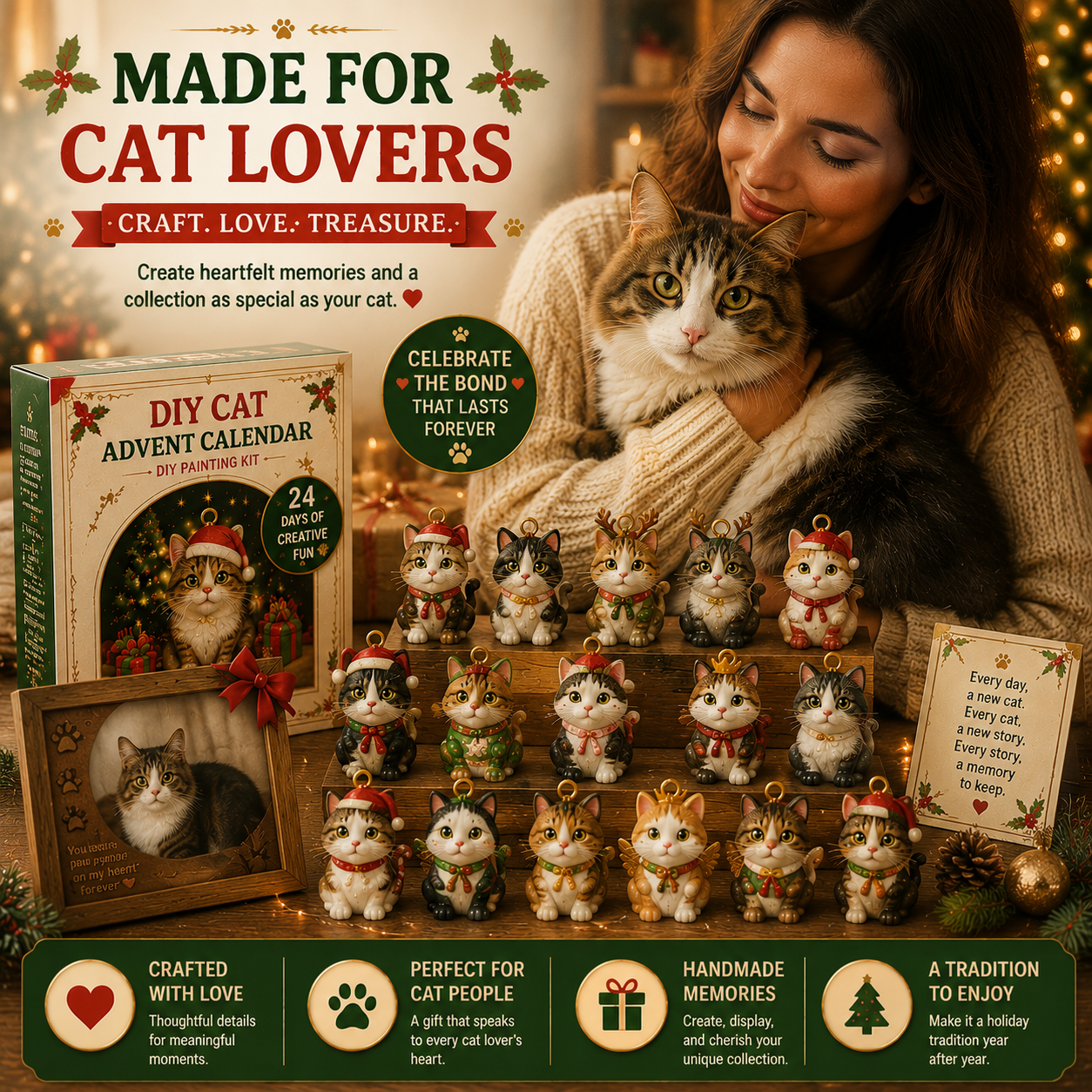Fillable Advent Calendar DIY Painting Cat Ornament Kit