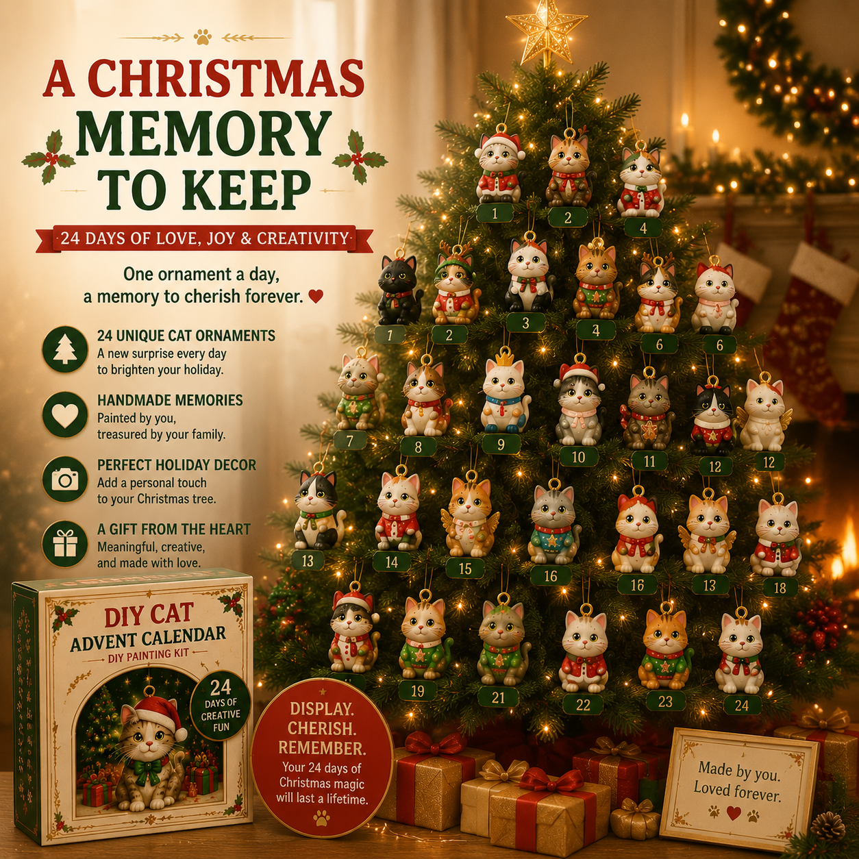Fillable Advent Calendar DIY Painting Cat Ornament Kit