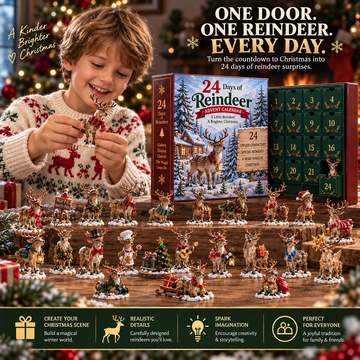 Reindeer Advent Calendar Collectible Figurines Set