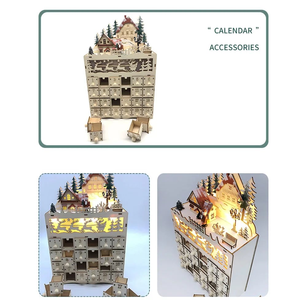 Advent Calendar Illuminated Wooden Compartment Decoration
