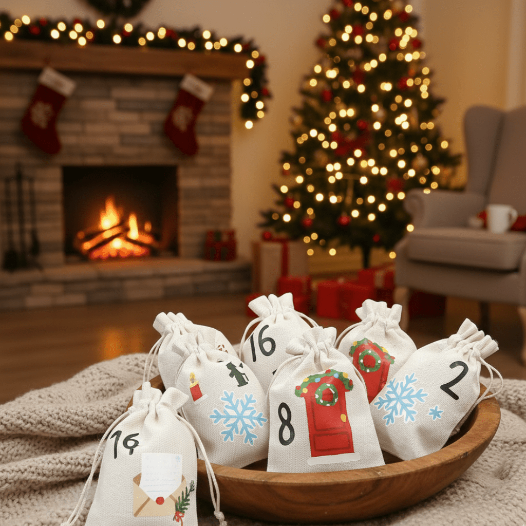 DIY Advent Calendar with 24 candy bags Festive Numbered Drawstring