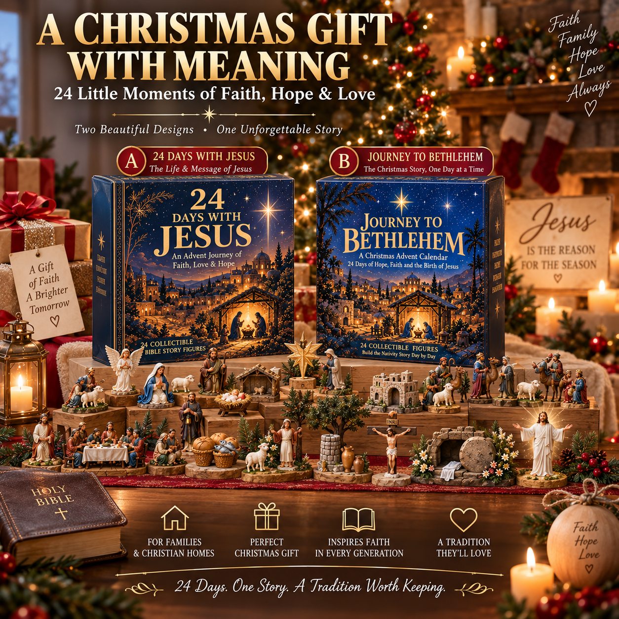 Christian Advent Calendar Collectible Nativity Figures Set