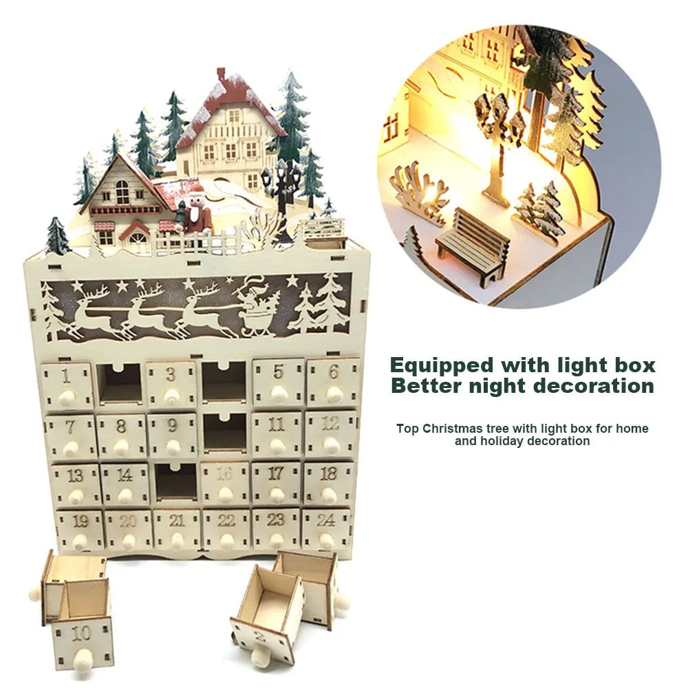 Advent Calendar Illuminated Wooden Compartment Decoration