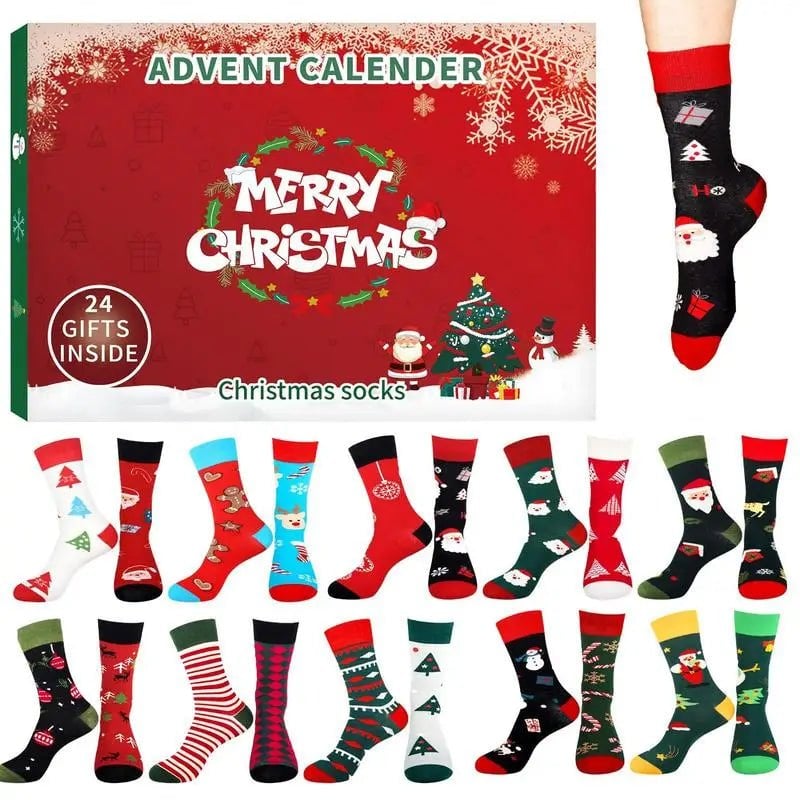 Christmas Advent Calendar with socks Festive 24-Day Set