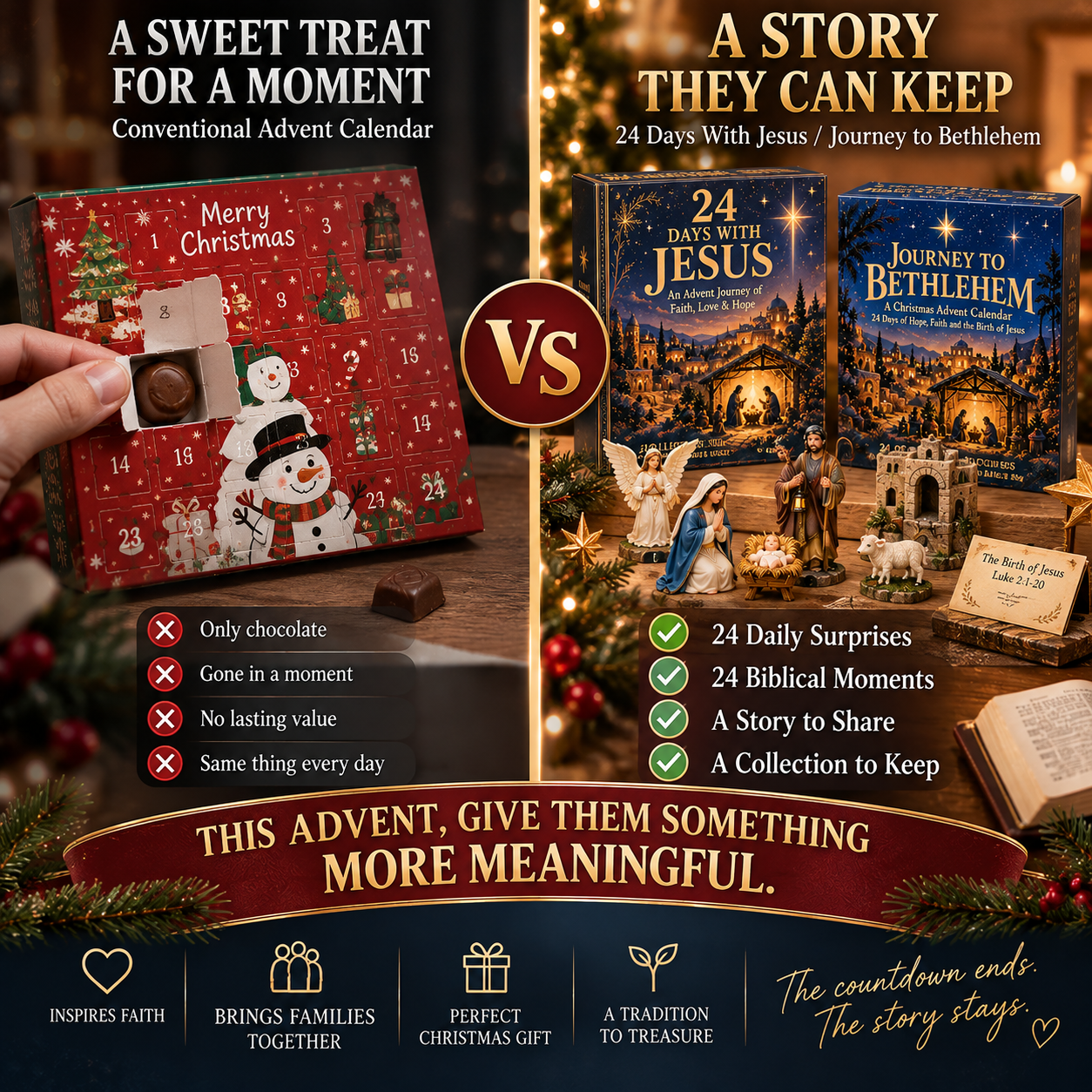 Christian Advent Calendar Collectible Nativity Figures Set