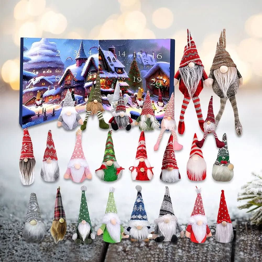 Christmas 24-day Advent Calendar with gnomes Festive Wooden Display