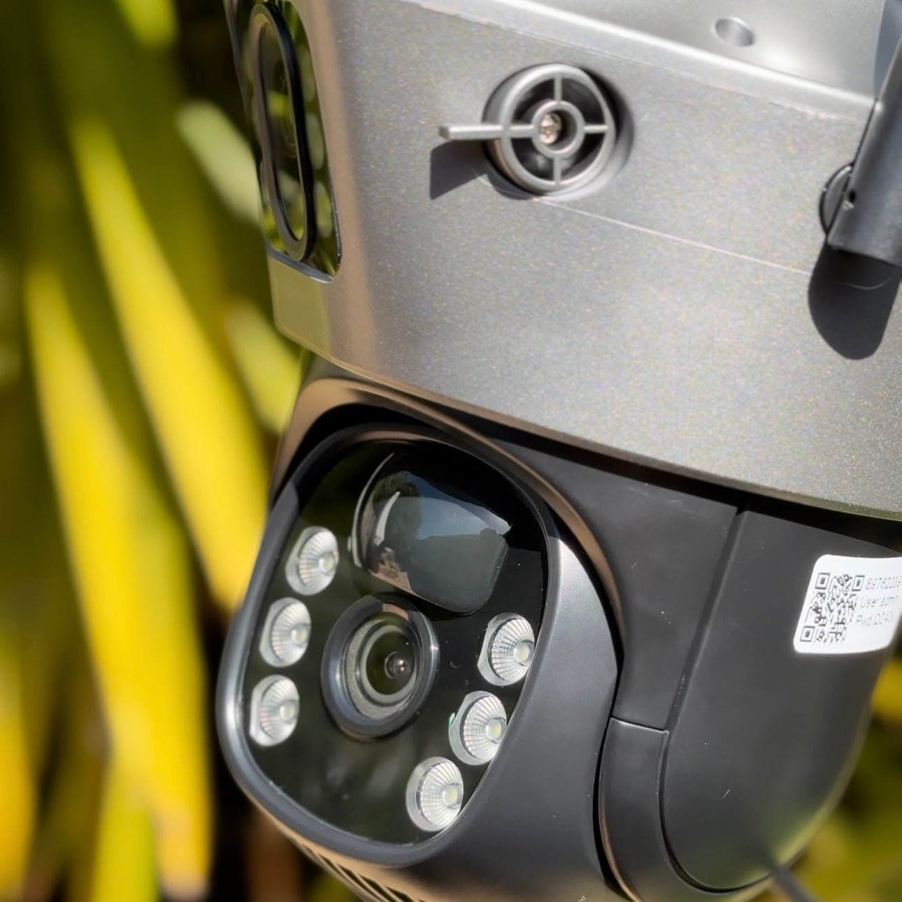 The Guardian solar security camera — side view with mounting bracket