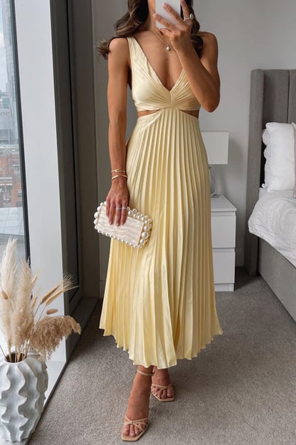 Chloe | Women's Pleated Maxi Wedding Guest Dress