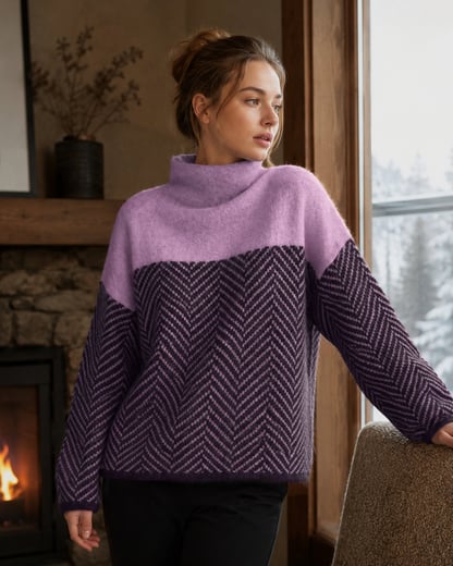 Gemma | Women's Colorblock Knit Turtleneck Cashmere Sweater