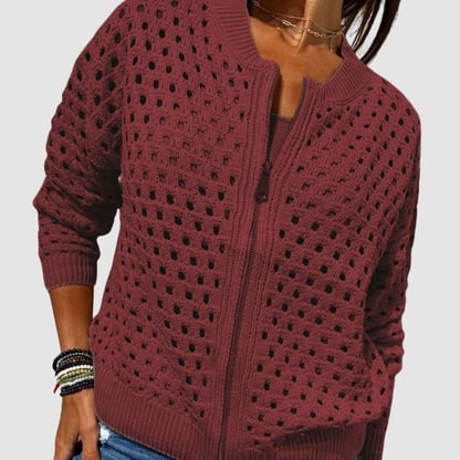 Susan | Women's Openwork Zip-Up Cardigan