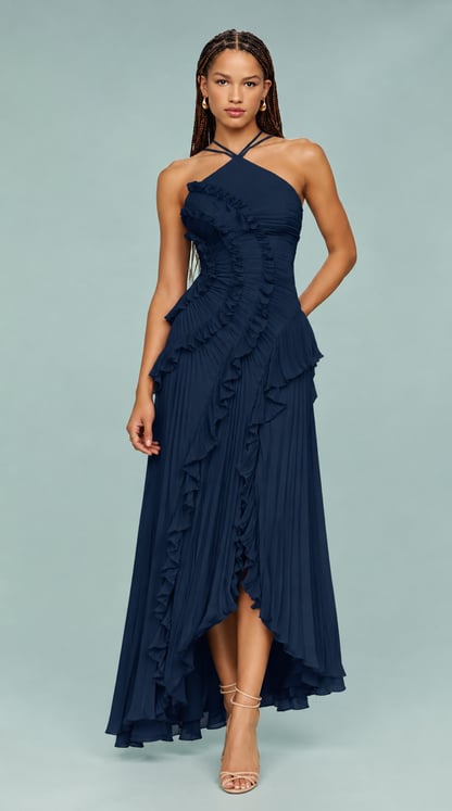 Caroline | Women's Ruched Halterneck Maxi Dress