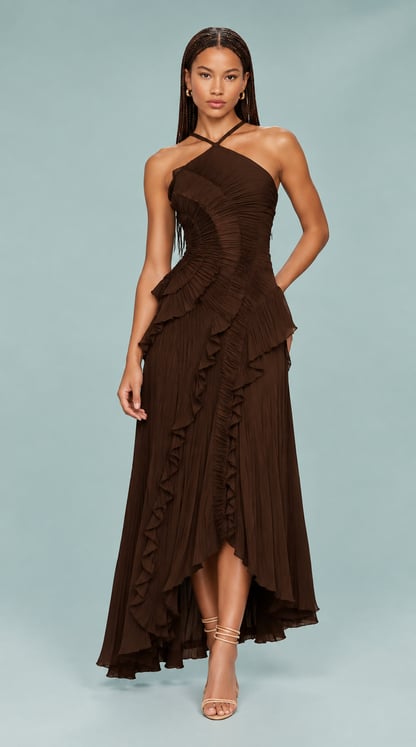 Caroline | Women's Ruched Halterneck Maxi Dress