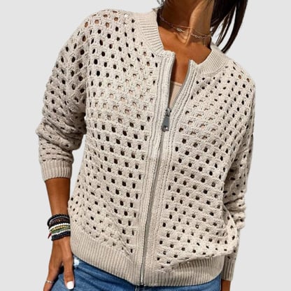 Susan | Women's Openwork Zip-Up Cardigan