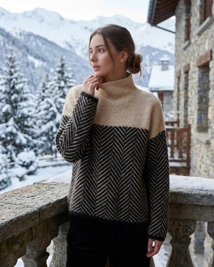 Gemma | Women's Colorblock Knit Turtleneck Cashmere Sweater