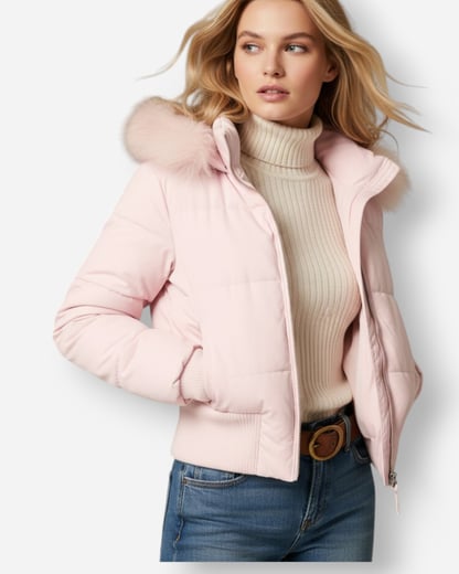 Sophie | Women's Cropped Puffer Jacket with Fur Hood