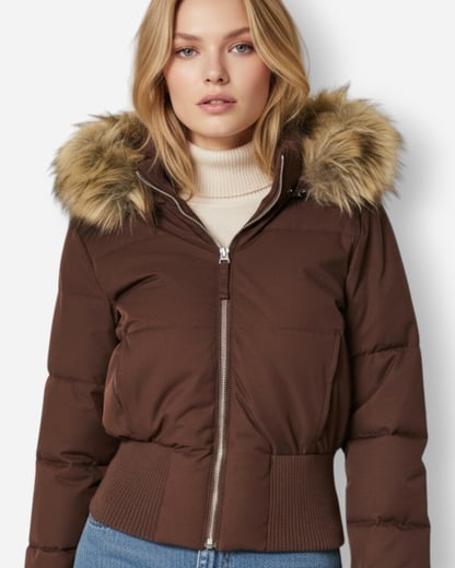 Sophie | Women's Cropped Puffer Jacket with Fur Hood