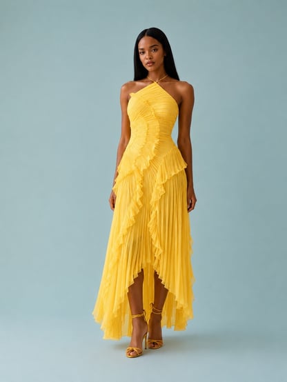 Caroline | Women's Ruched Halterneck Maxi Dress