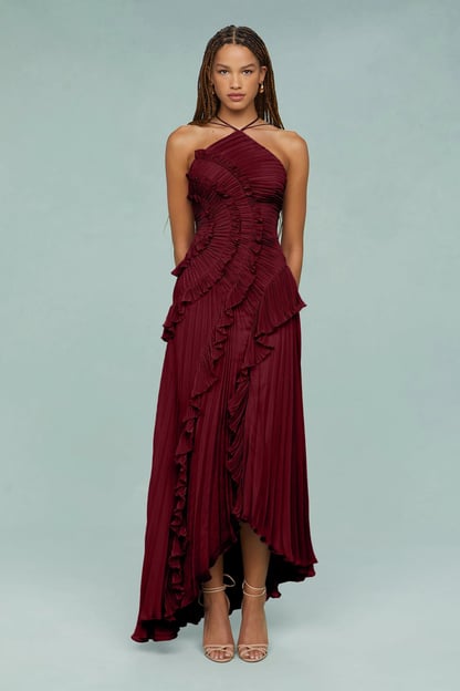 Caroline | Women's Ruched Halterneck Maxi Dress