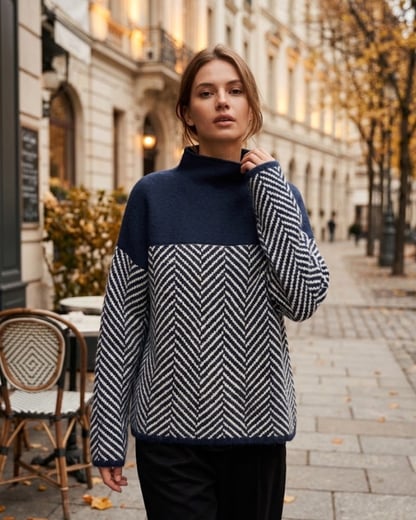 Gemma | Women's Colorblock Knit Turtleneck Cashmere Sweater
