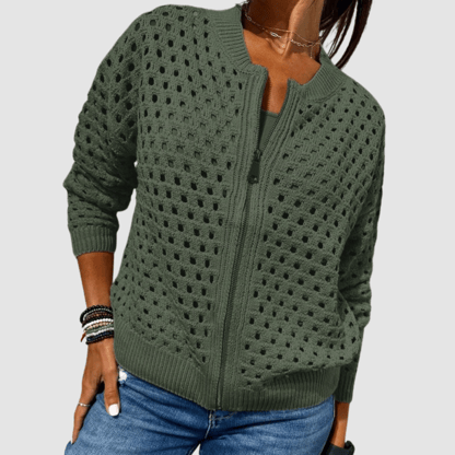 Susan | Women's Openwork Zip-Up Cardigan