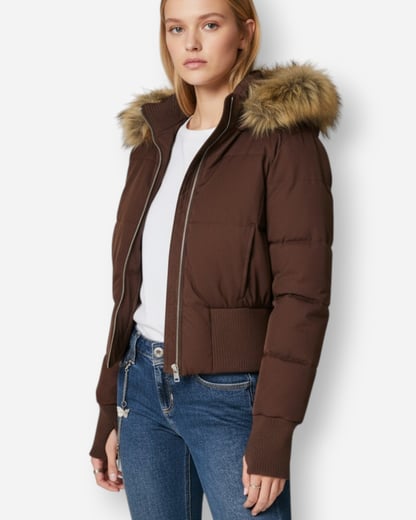 Sophie | Women's Cropped Puffer Jacket with Fur Hood