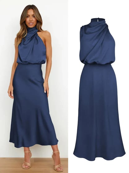 Abigail | Women's Draped Satin Midi Cocktail Dress