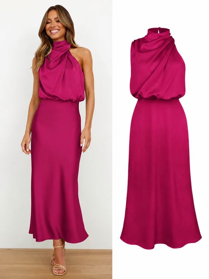 Abigail | Women's Draped Satin Midi Cocktail Dress