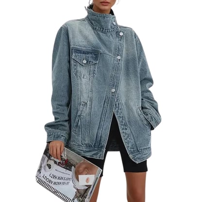 Skye | Women's Oversized Denim Jacket with High Collar