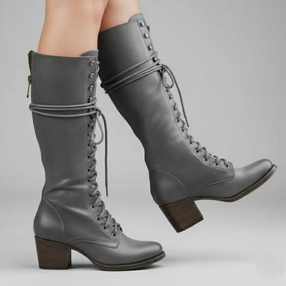 Isabella | Women's Lace-Up Block Heel Knee High Boots