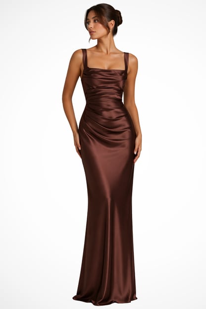 Karen | Women's Ruched Satin Maxi Wedding Guest Dress