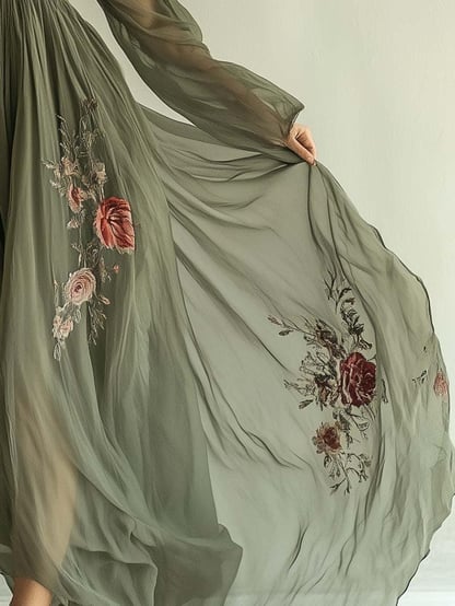 Freya | Women's Embroidered Chiffon Maxi Dress