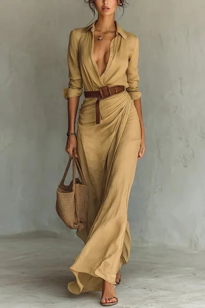 Georgia | Women's Belted Wrap Maxi Wedding Guest Dress