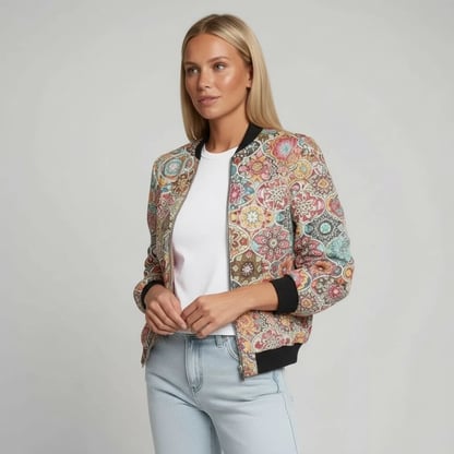 Isla | Women's Printed Zip-Up Bomber Jacket
