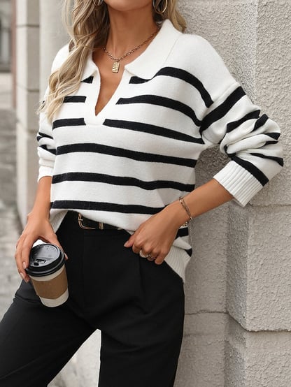 Harriet | Women's Striped V Neck Knit Sweater
