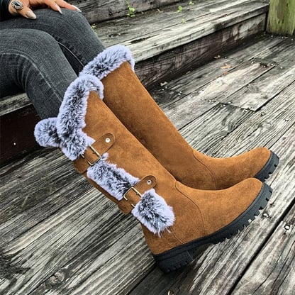 Evie | Women's Buckled Faux Fur Knee High Boots