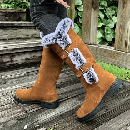 Evie | Women's Buckled Faux Fur Knee High Boots