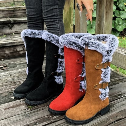 Evie | Women's Buckled Faux Fur Knee High Boots