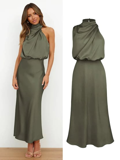 Abigail | Women's Draped Satin Midi Cocktail Dress