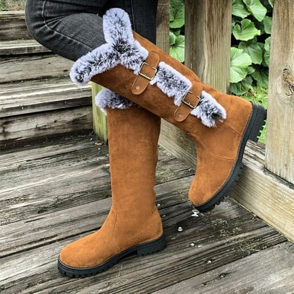 Evie | Women's Buckled Faux Fur Knee High Boots