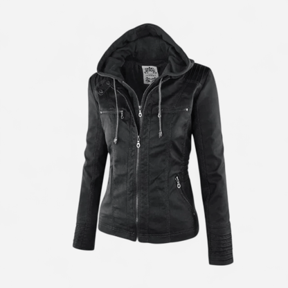 Summer | Women's Hooded Zip-Up Leather Jacket