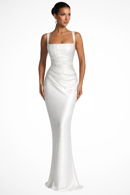 Karen | Women's Ruched Satin Maxi Wedding Guest Dress