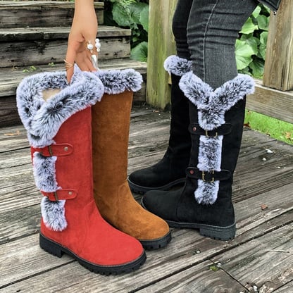Evie | Women's Buckled Faux Fur Knee High Boots