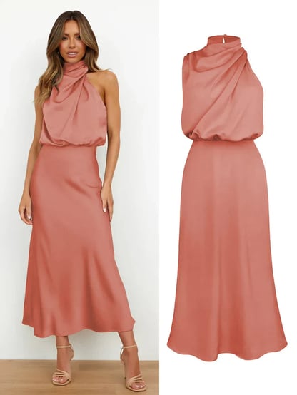 Abigail | Women's Draped Satin Midi Cocktail Dress