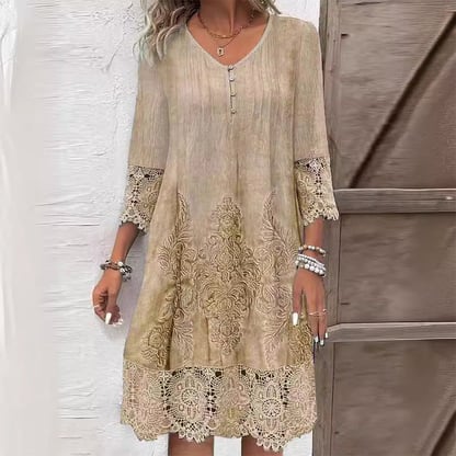 Michelle | Women's Embroidered Lace Midi Long Sleeve Dress