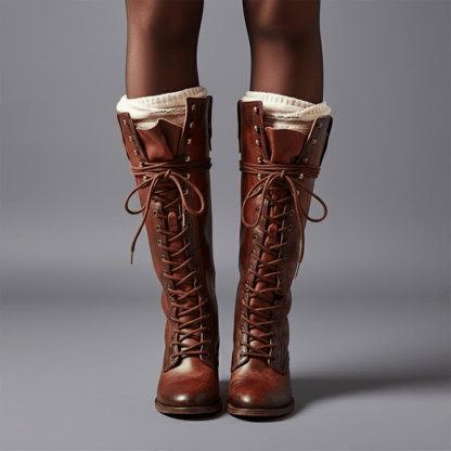 Isabella | Women's Lace-Up Block Heel Knee High Boots