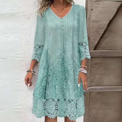 Michelle | Women's Embroidered Lace Midi Long Sleeve Dress