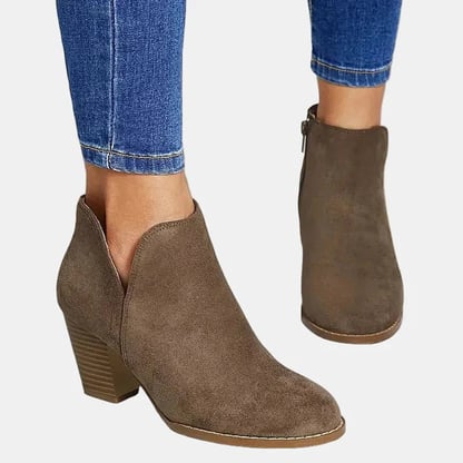 Sharon | Women's Zippered Suede Heeled Ankle Boots