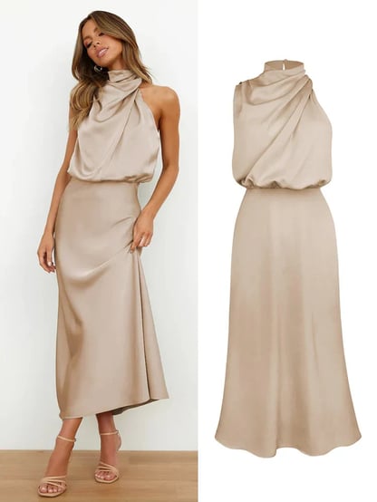 Abigail | Women's Draped Satin Midi Cocktail Dress